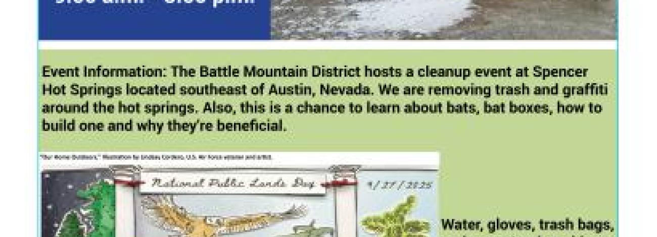 Poster advertising volunteer opportunity for cleanup at Spencer Hot Springs on Sep. 27, 2025.