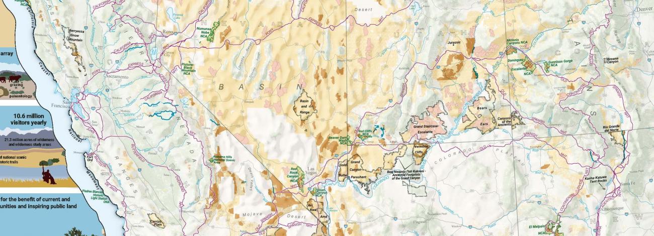 Segment of map showing the BLM National Conservation Lands System