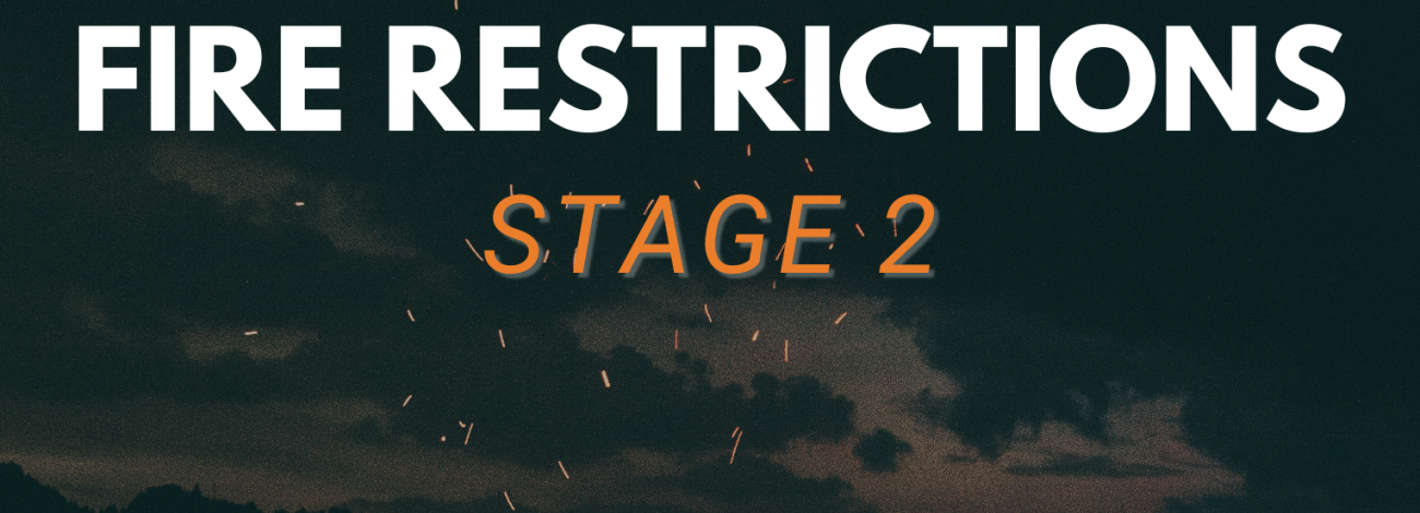 Graphic with campfire in the background with text overlay that reads fire restrictions stage 2