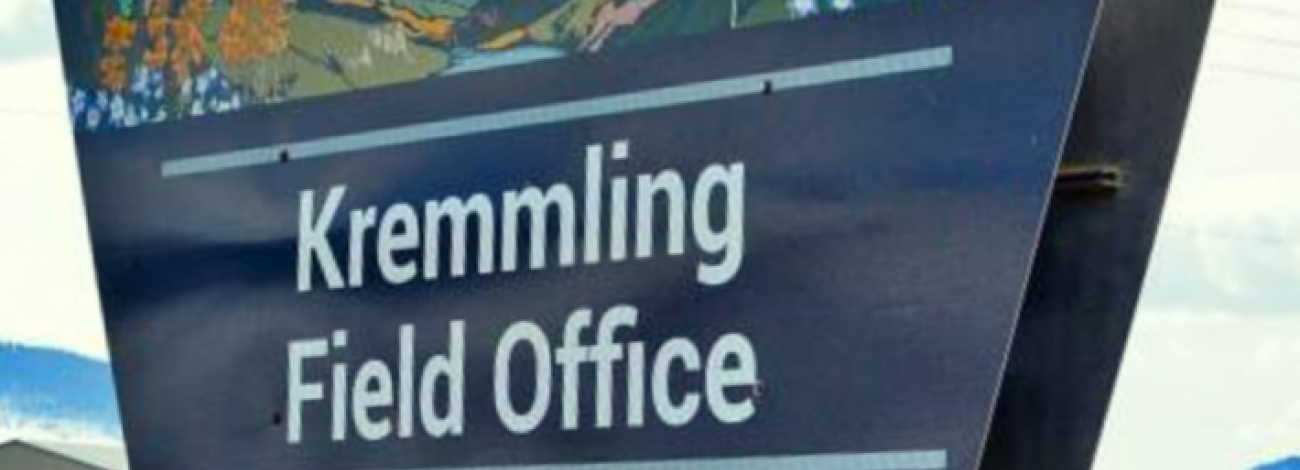 Photo of official BLM Kremmling Field Office sign in front of the field office building