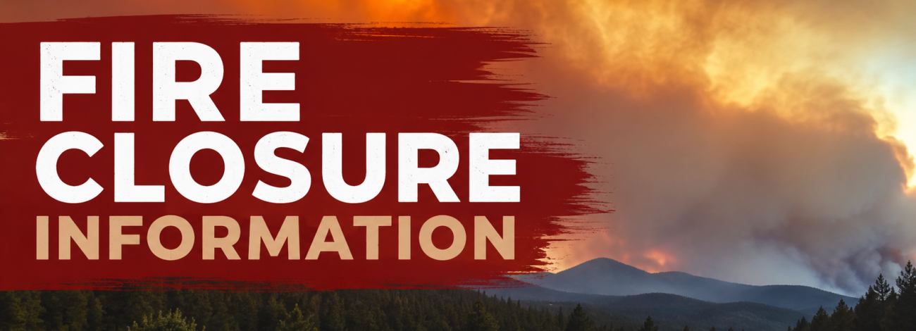 This is a basic graphic with a large plume of smoke in the background coming from forest fire, with the words "Fire Closure Information" overlayed.