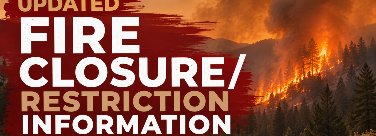 Thumbnail graphic with a forest fire background and the words "Updated fire closure/restriction information"