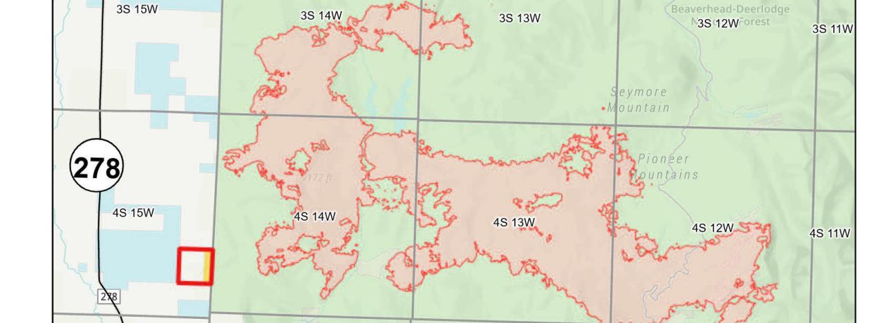 an aerial view of a map with markings designating closure areas on BLM lands near Dillon, Montana