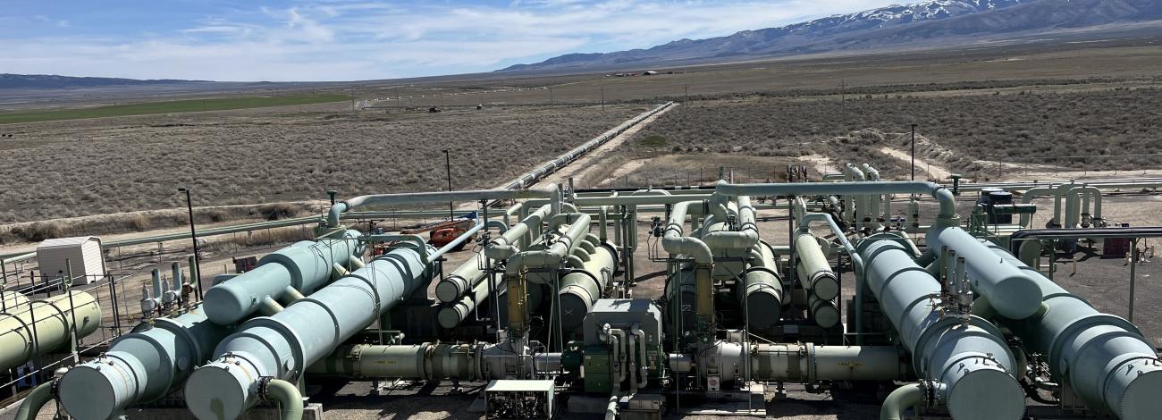 A photo of a geothermal power plant on private property, near BLM managed public lands in Idaho