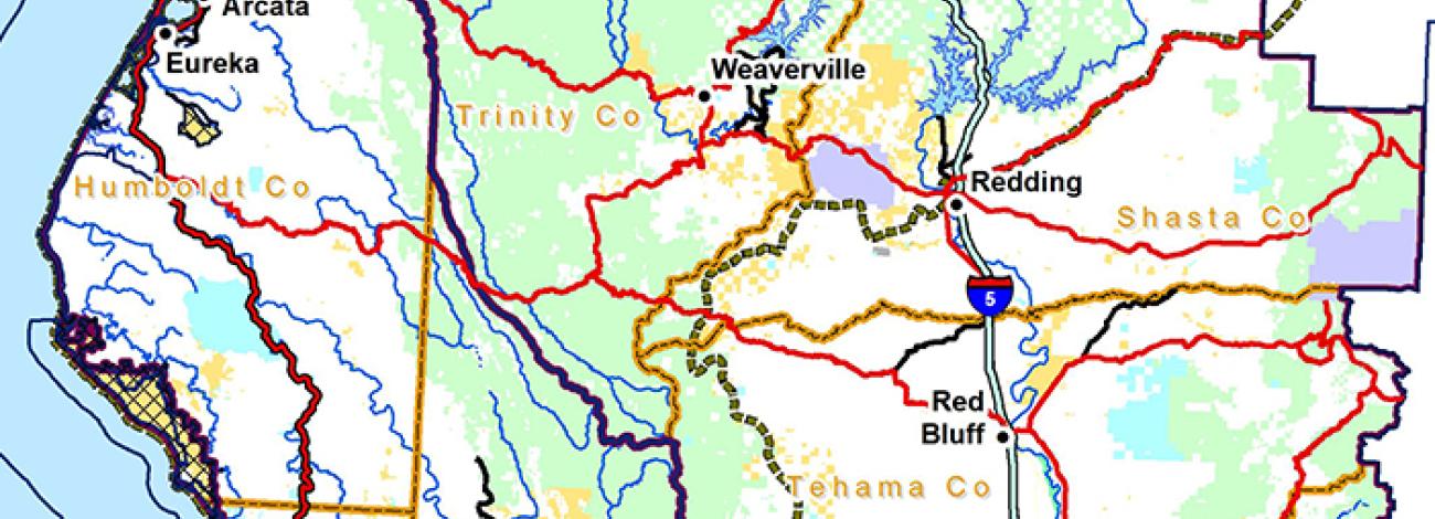 Map of a portion of Northwestern California.