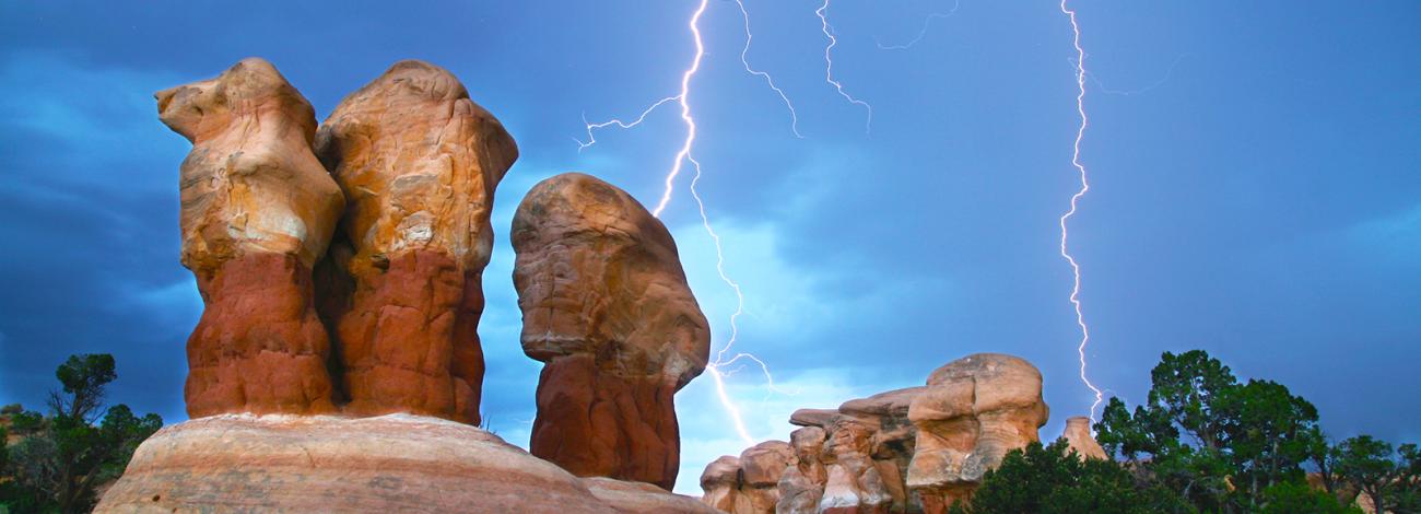 A lighting bolt strikes a hoodoo in the GSENM.