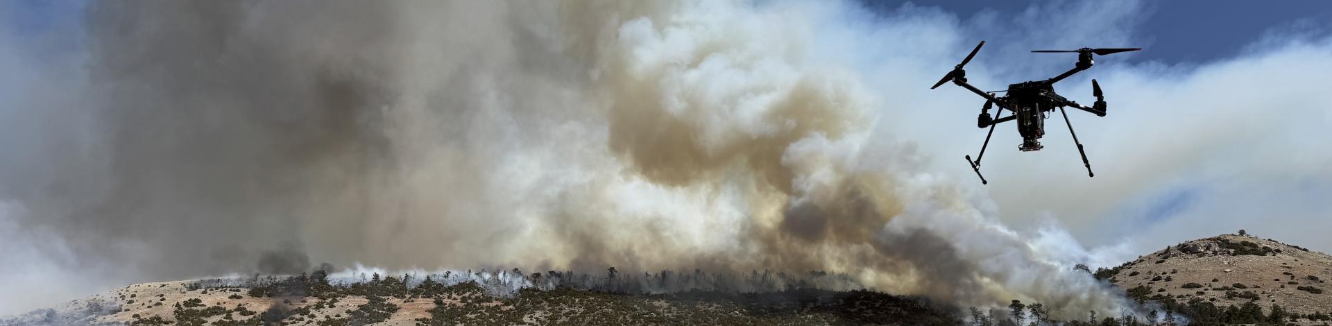 Uncrewed aircraft flying towards fire