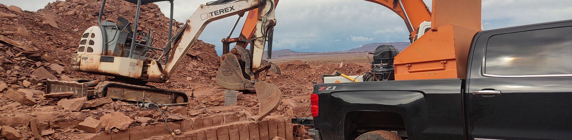 Close up of machinery loading up specialty stone from the Bitter Seep Community Pit, in Arizona.
