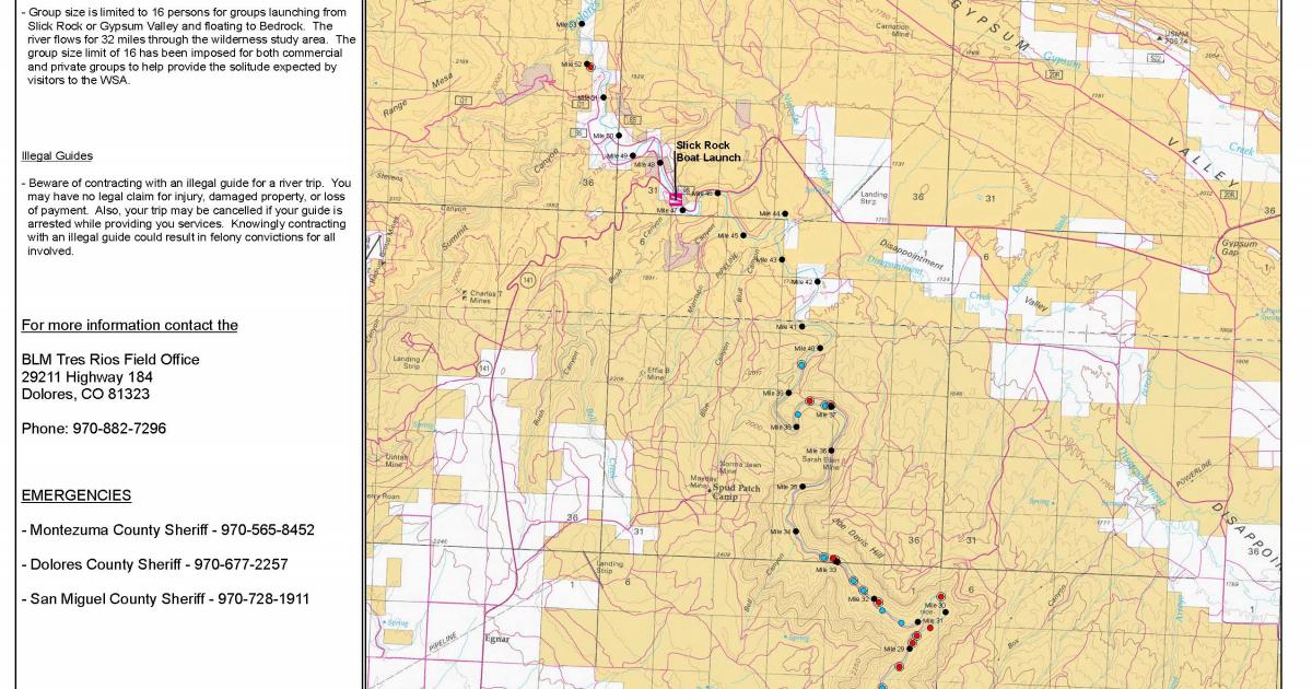 Colorado Dolores River 100k Boating Map 17x40 | Bureau of Land Management