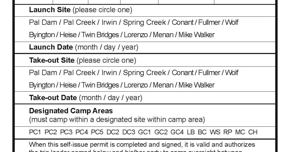 South Fork River Permit Bureau of Land Management