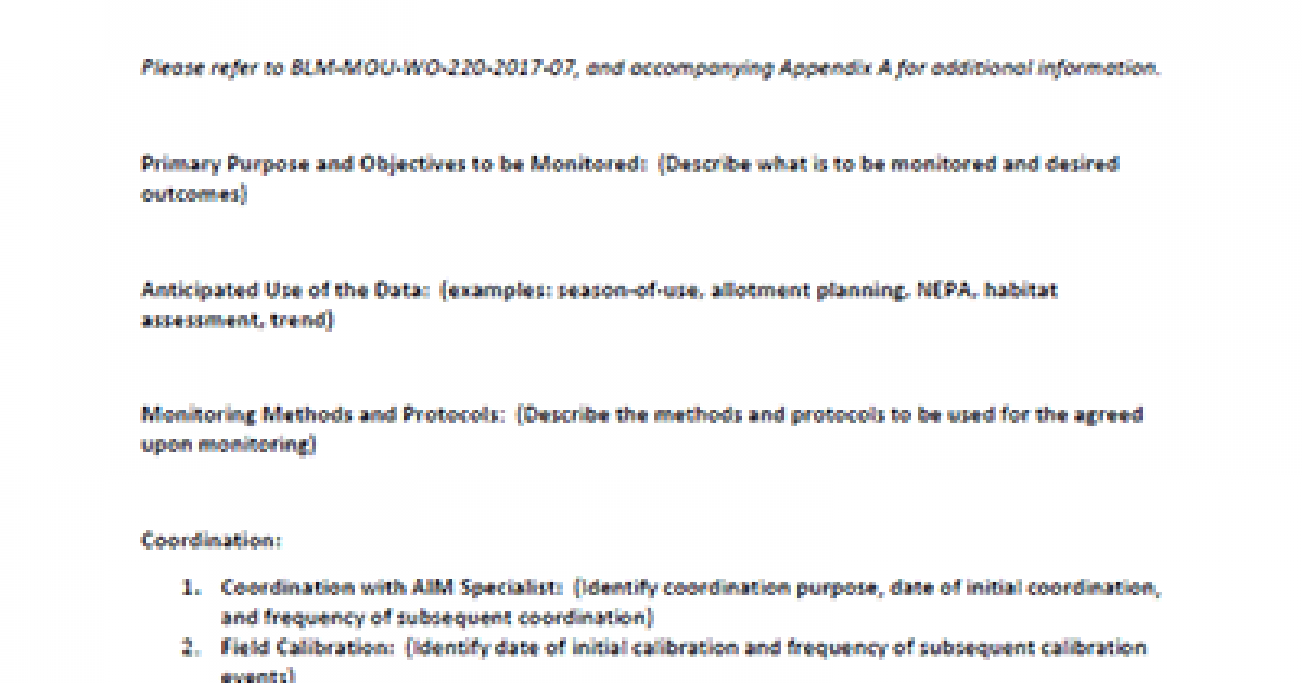 Rangeland 2017 Cooperative Monitoring Template Bureau of Land Management