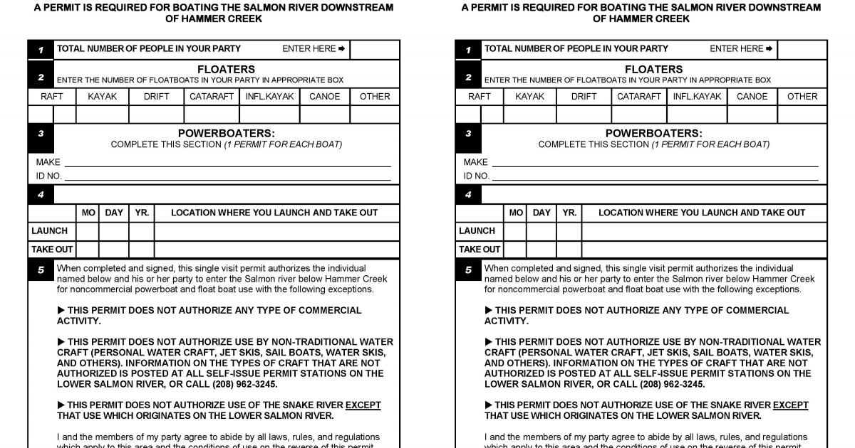 Lower Salmon River Permit Bureau of Land Management