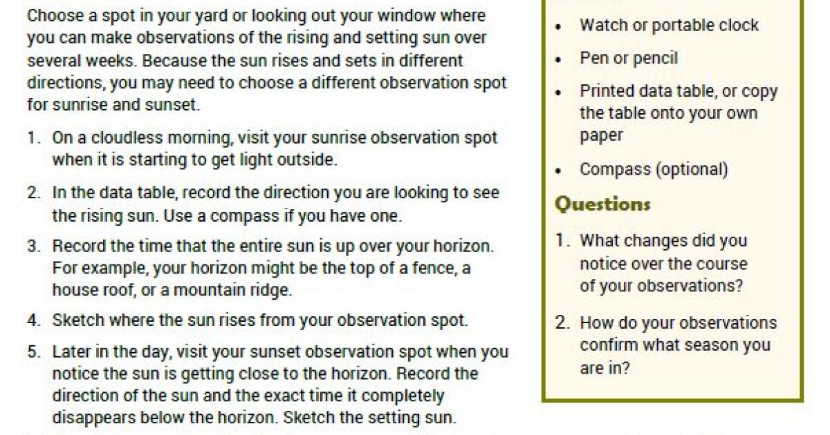 Sun Tracker Activity | Bureau of Land Management
