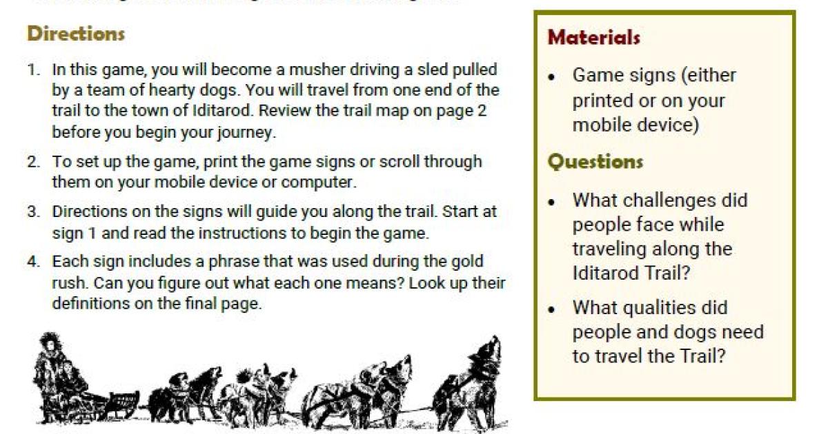 Going for Gold Travel the Iditarod Trail Game Bureau of Land Management