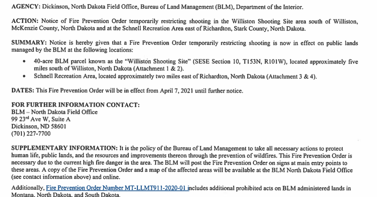 Fire Prevention Order | Bureau of Land Management