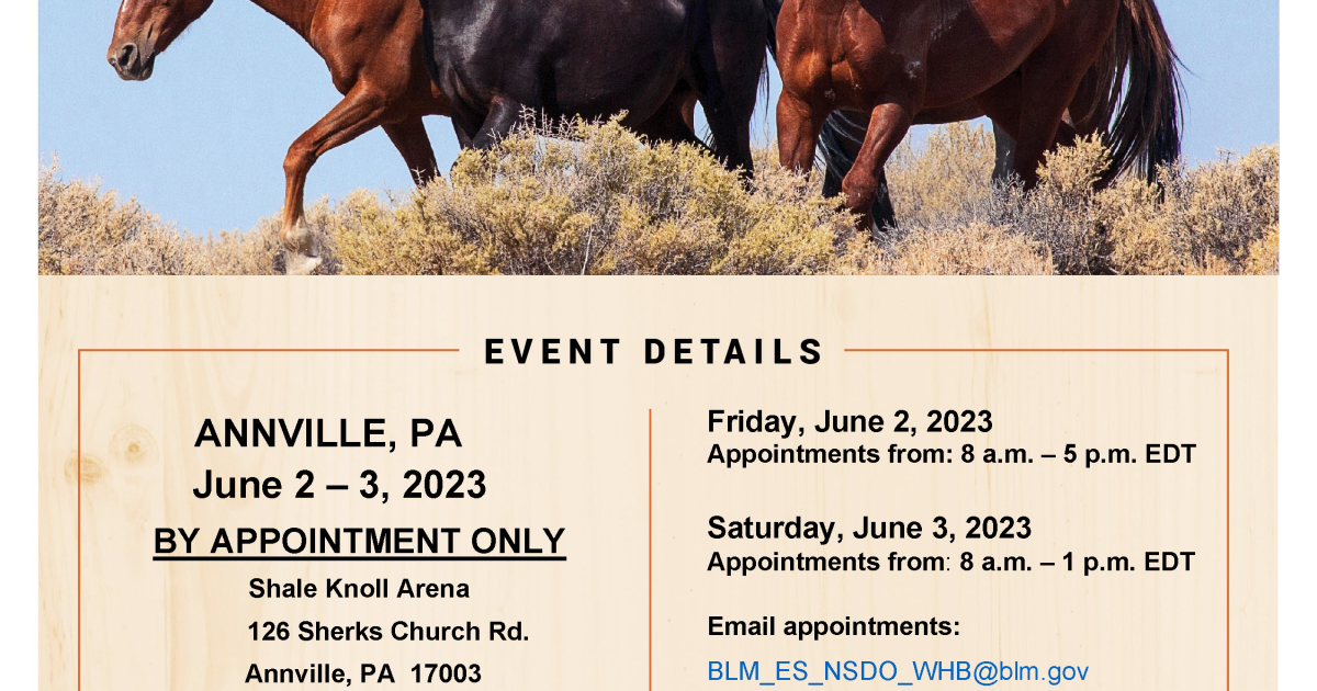 BLM to host wild horse and burro event in Annville, Pennsylvania