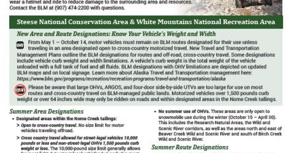 Summer OHV fact sheet for White Mountains and Steese Travel Areas