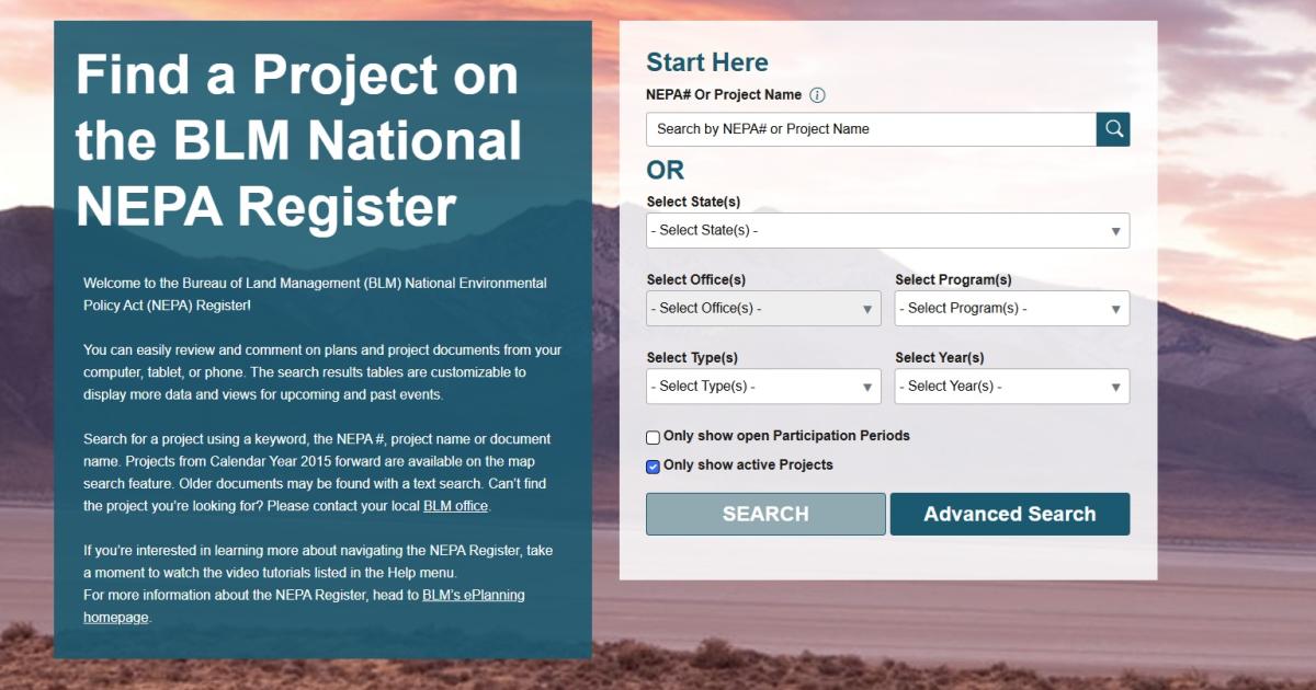 BLM unveils redesigned NEPA Register for easier public access | Bureau ...