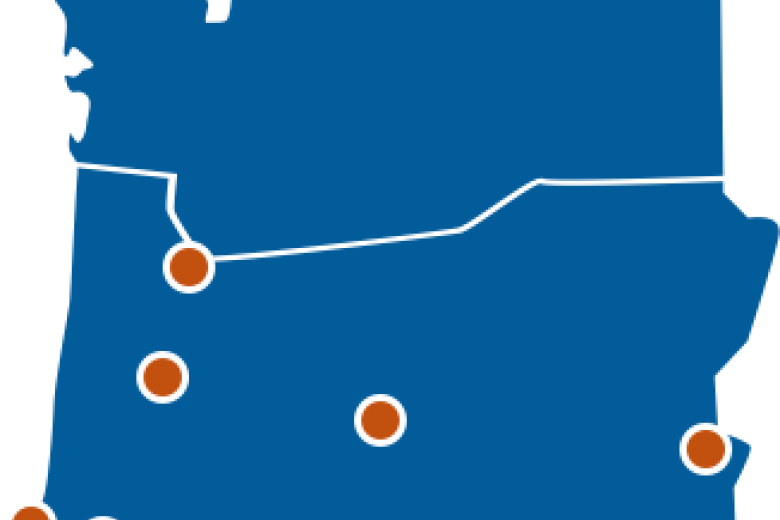 Basic drawing of office locations in the Oregon/Washington state office