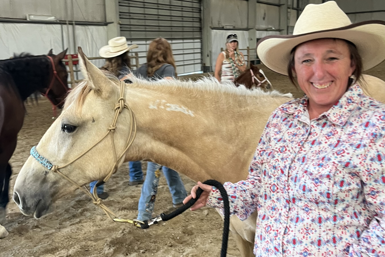 2024 Branded Bonanza trainer Nikki Herd is all smiles at the competition at the Ford Idaho Horse Park in Nampa.