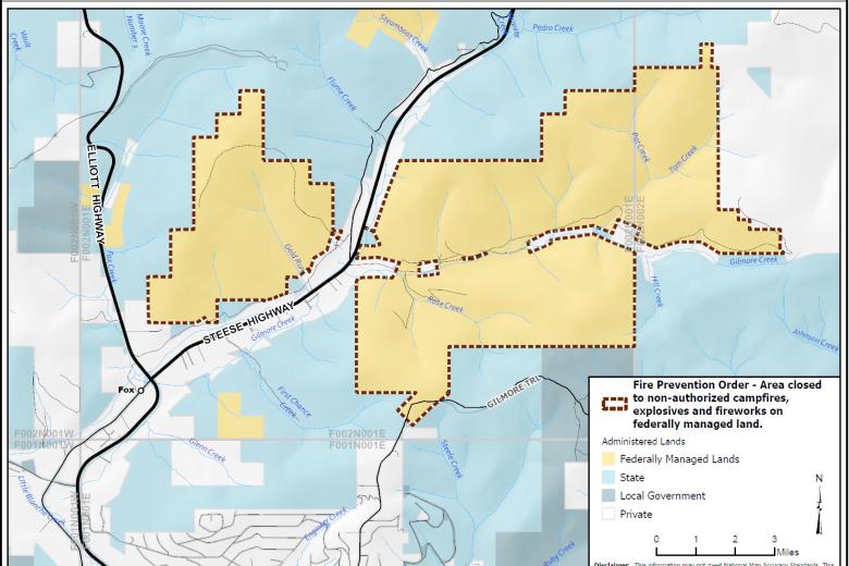 Map of the lands north of Fairbanks that are included in the Fire Prevention Order AK020-25-001