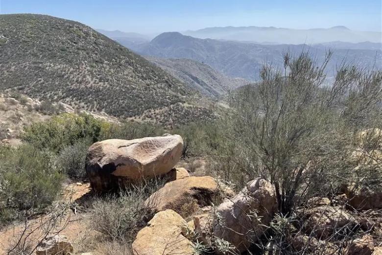 View of rolling desert hills at the border near Otay Mountain Wilderness.