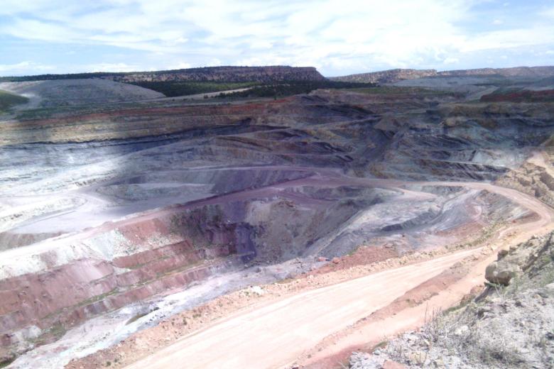 A wide view of an open copper mine.
