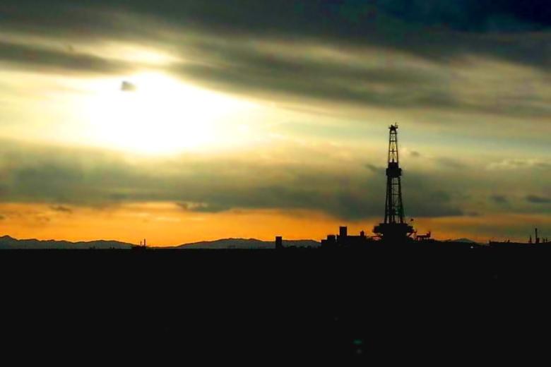 Drill rig at sunset in Wyoming