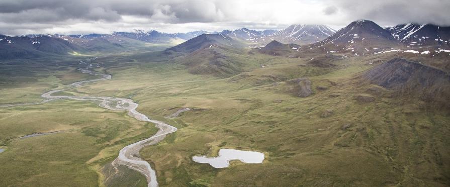 A river meandering through Mountains in the Central Arctic Management Area. Photo by Bob Wick.