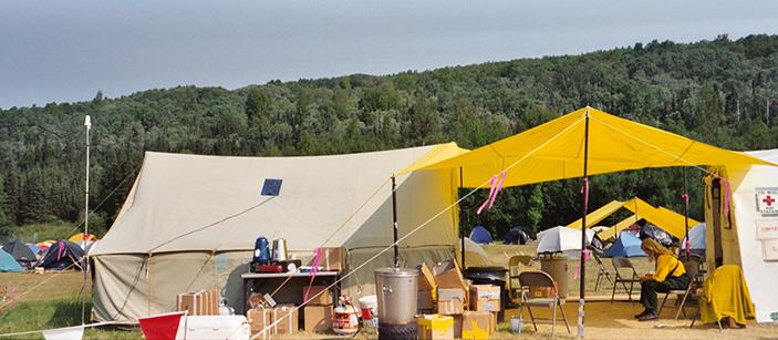 Large fire medical unit under yellow tents