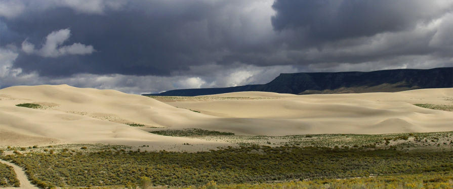 Dark clouds over the Sand Dunes Wilderness Study Area