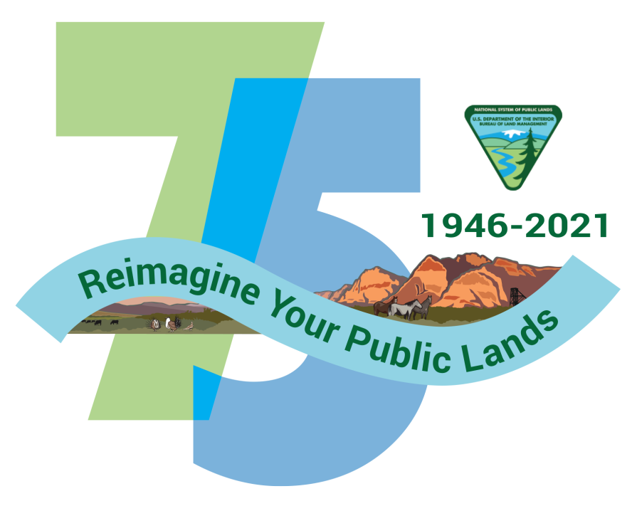 A stylized 75 with text "Reimagine your public lands 1946 - 2021"