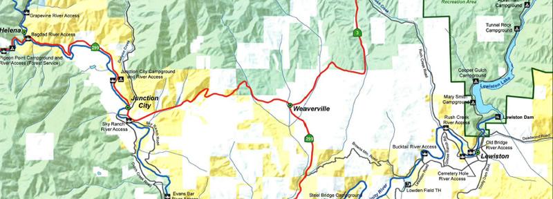 A map shows federal lands, private lands, rivers, highways, and towns.