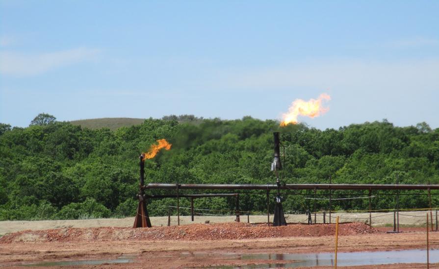2 flares at an oil and gas production site