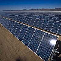 Renewable energy solar panels in the desert.
