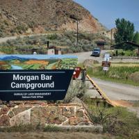 Sign marking the entrance to the BLM Morgan Bar Campground. 