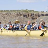 Students canoeing on Cochiti Lake as part of Canoemobile.