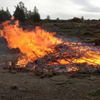 A very hot fire burns a pile of tree trimmings. Photo by BLM.