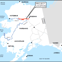 Map of Alaska showing where proposed project area is within the state.