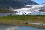 The foot of the Mendenhall Glacier at Mendenhall Lake in summer