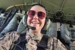 Maj. Megan Kiska on helicopter ride during  Idaho Air National Guard during their Innovative Readiness Training (IRT).