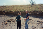 Cami (left) and Greg (right) pause to look at an outcrop of Greenhorn Limestone in central Kansas around 1990.