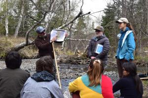Hydrologists give students a presentation on the basics of hydrology.