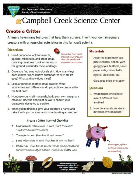 Create a Critter Nature Learning Activity sheet