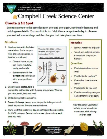 Create a Sit Spot Nature Learning Activity sheet