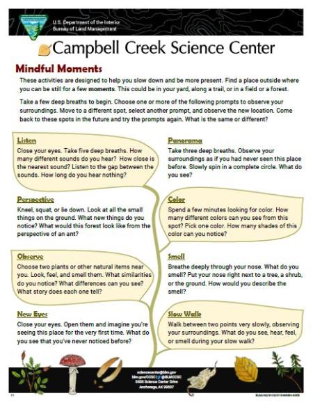 Mindful  Moments Nature Learning Activity sheet