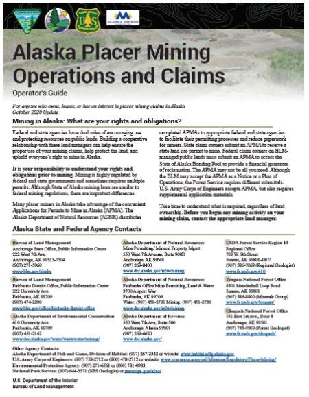 Alaska Placer Mining Operations and Claims Guide cover
