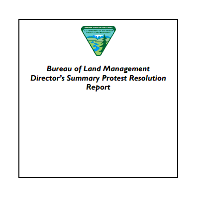 A sample of a BLM Director's Protest Resolution cover page.  Typically the name of the report is the only other content on the page