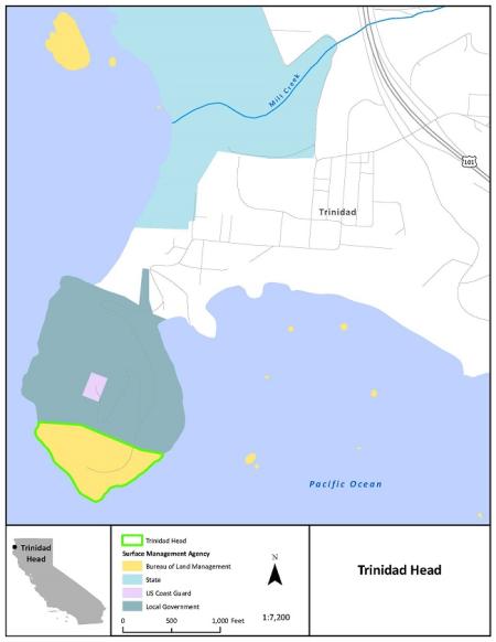 Map showing the location of Trinidad Head in northern California.