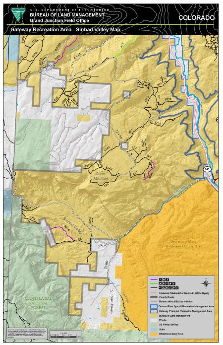 Thumbnail image of the Gateway Extensive Recreation Management Area – Sinbad Map